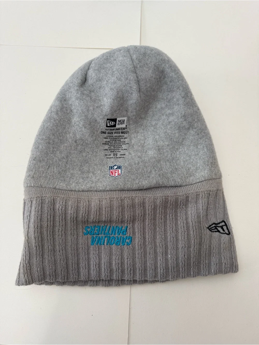 New Era Carolina Panthers NFL Gray and Teal Pom Beanie